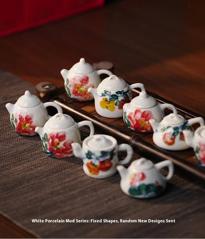 Mini Hand-Painted Ceramic Teapot Jingdezhen Hand- Pulled Tea Pet Micro Landscape Decorative Item Kitchen Dining Bar Essential