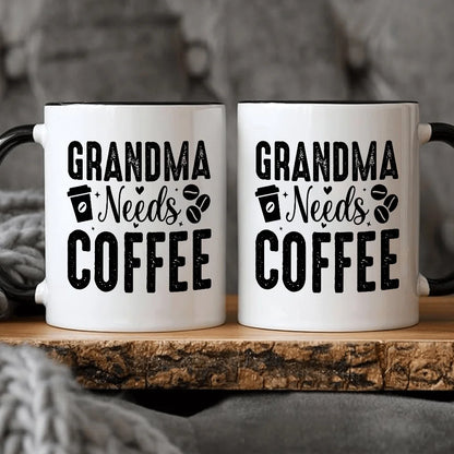 1pc Funny Grandma Needs Coffee Mug - 11oz Ceramic Cup with "Grandma Needs Coffee" Design, Perfect for Grandparents Day, Reusable