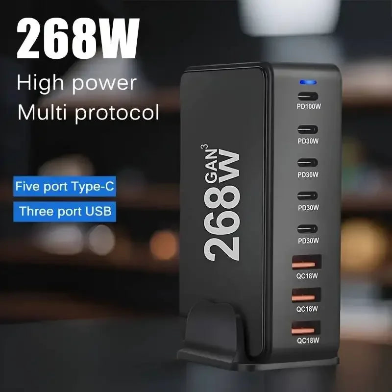 New 268W/240W GAN Gallium Nitride USB TypeC Multi-port Desktop Travel Charger With Power Adapter PD Charger Office Home Charger