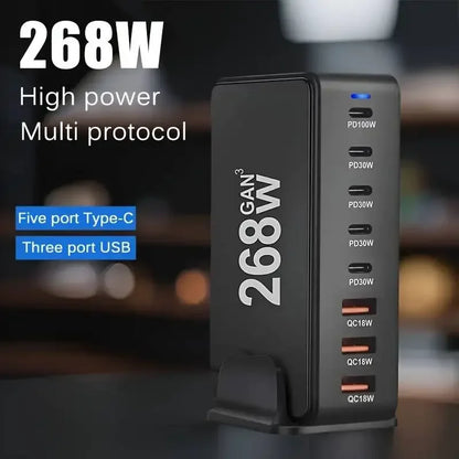 New 268W/240W GAN Gallium Nitride USB TypeC Multi-port Desktop Travel Charger With Power Adapter PD Charger Office Home Charger