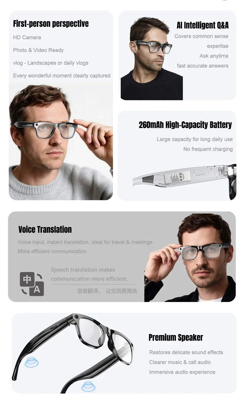 Xiaomi AI Smart Glasses 8K HD Photochromic Multifunction Translate Camera Glasse Bluetooth Calling Voice Assistant Music Player