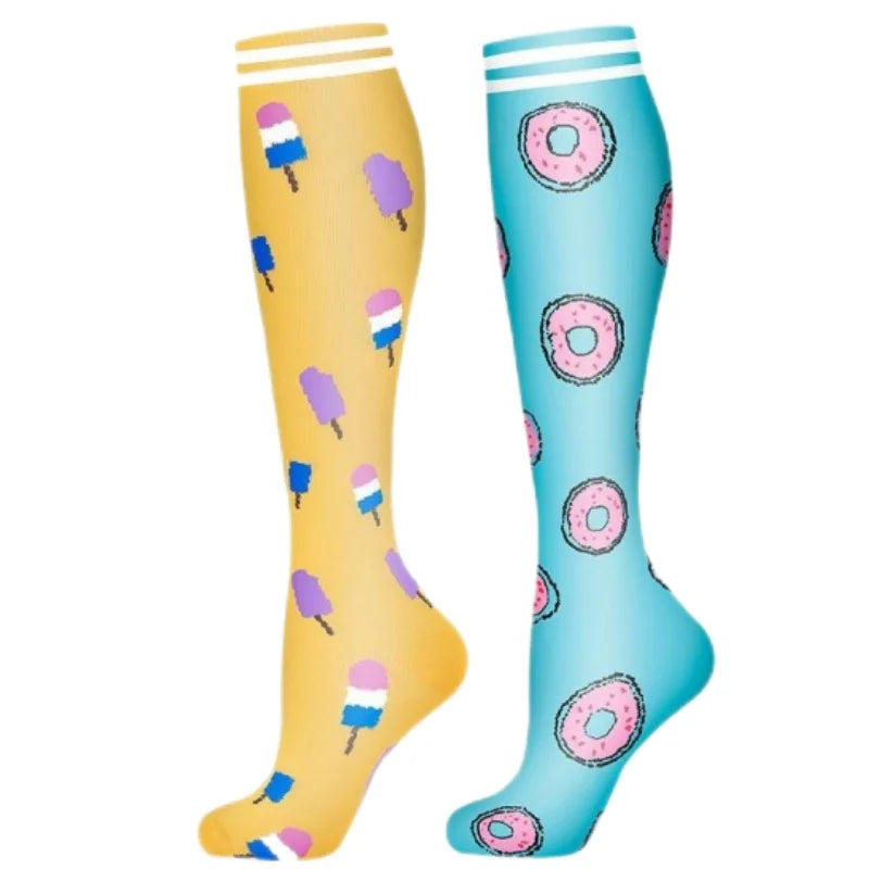2Pairs New Cat Compression Socks Knee High 20-30 Mmhg Fit Medical Edema Diabetes Varicose Veins Running Compression Sports Socks