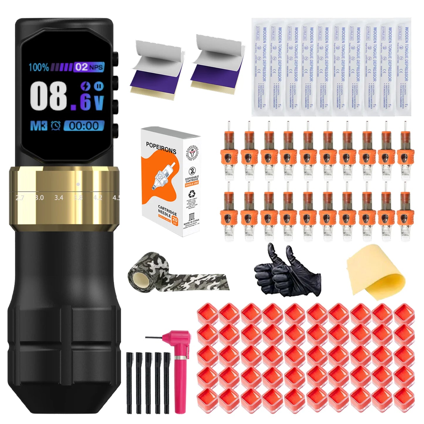 POPEIRONS Pro U Brave1.0 Wireless Tattoo Pen with Adjustable Stroke Tattoo Pen FM Cut Line and Fog