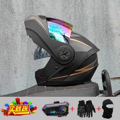 ORZ new motorcycle helmet with dual sunshades full face racing Bluetooth modular flip helmet for men and women DOT approval