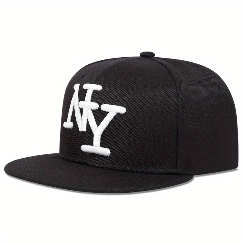 1PC Adjustable Snapback Caps For Men And Women, NY Embroidered Flat Hip Hop Sun Protection Casual Headwear For Travel Holidays