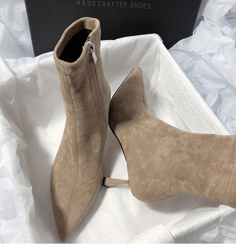 Pointed Toe Women Sock Short Boots Fashion Side Zippers Slim Ankle Booties Thin High Heel Autumn Winter Ladies Shoes