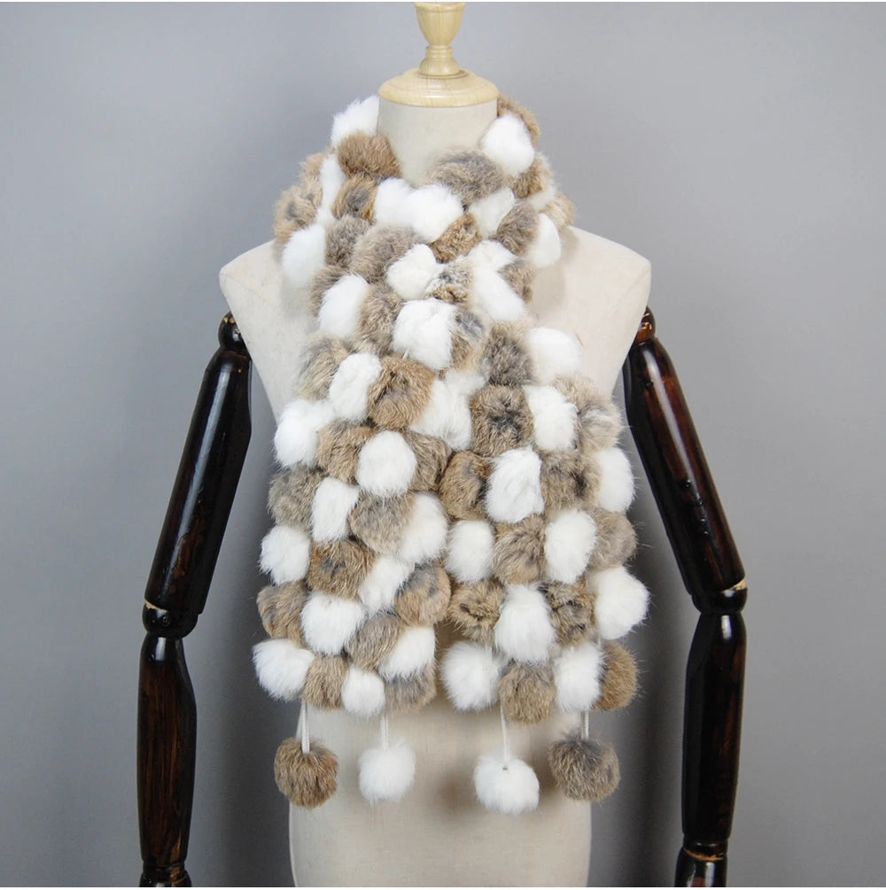 Women Winter Warm Real Rabbit Fur Scarf Hot Sale Natural Rabbit Fur Muffler 2025 Lady 100% Genuine Fur Scarves Wholesale Retail