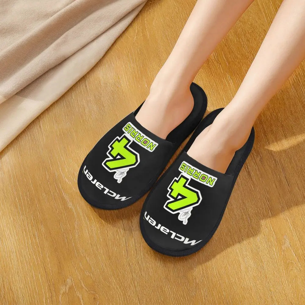 Custom British Lando Norris Racing Driver Guest Slippers for Spa Women House Slipper