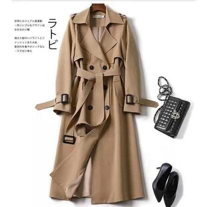 Long Trench Coat Women Lace Up Button Coats Full Sleeve Turn Down Collar Splice Jackets Solid Pockets Office Lady Streetwear