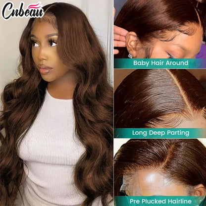 Brazilian Body Wave 250% 13x6/13x4 Frontal Dark Chocolate Brown HD Lace Wig Hair Colored 4x4 Closure Human Hair Wigs Wear To Go