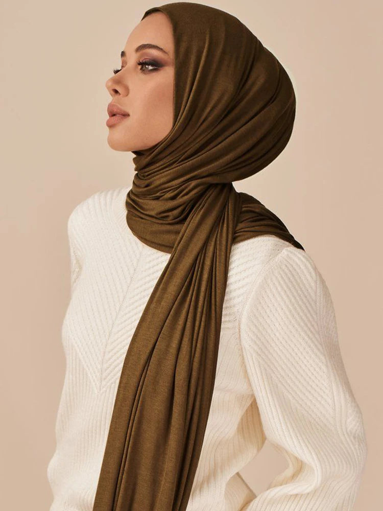 28Color Modal Cotton Jersey Hijab Scarf Ramadan Long Muslim Shawl Plain Solid Soft Turban Wraps For Women Headband