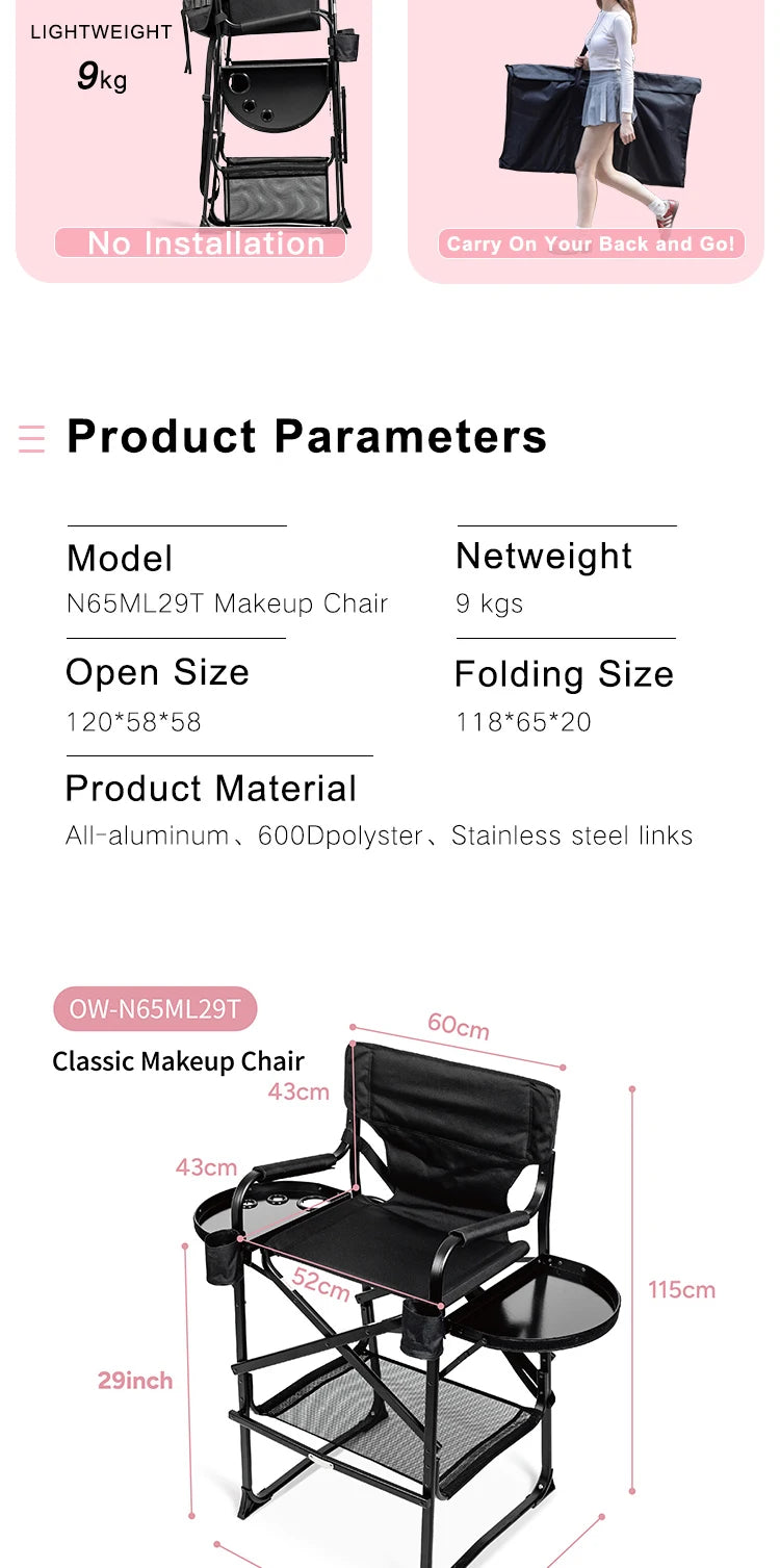 Wholesale Aluminum Folding Portable Upgraded Tall Director Makeup Artist Chair