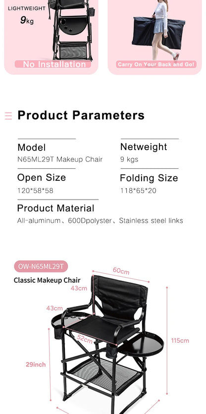 Wholesale Aluminum Folding Portable Upgraded Tall Director Makeup Artist Chair