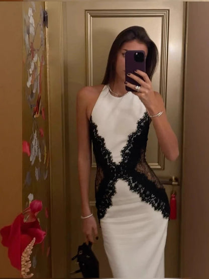 CHNMR Lace Cut Out Slim Backless Dress Women Elegant Halter Sleeveless Party Dresses Fashion Female Vestiods for Summer New 2026