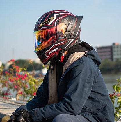 SOMAN Full Face Helmet Dual Lens Flip Up Motorcycle Helmets Casco Accessories Men Women Casque Moto Racing DOT Approved Visor