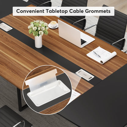 Tribesigns 8FT Conference Table, 94.48L x 47.24W x 29.52H Inches Boat Shaped Meeting Table with Rectangle Grommet