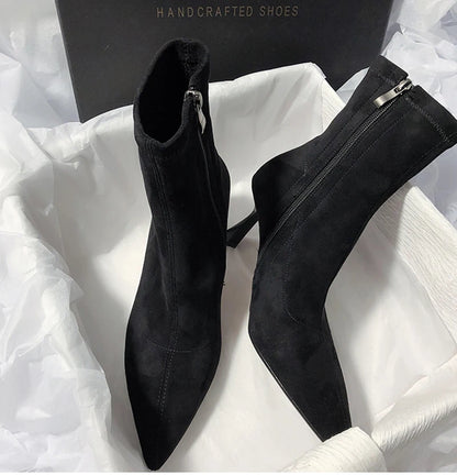 Pointed Toe Women Sock Short Boots Fashion Side Zippers Slim Ankle Booties Thin High Heel Autumn Winter Ladies Shoes