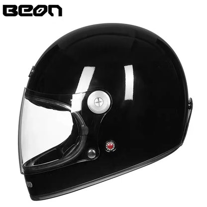 BEON Lightweight Fiberglass Full Face Helmet for Men Women Retro Motorcycles Helmet Cool and Personalized Karting Helmet B510