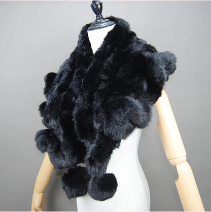 New Lady Winter Real Rabbit Fur Scarf Natural Warm Soft Rabbit Fur Shawl Women Fashion Outdoor Knit 100% Real Rabbit Fur Scarves