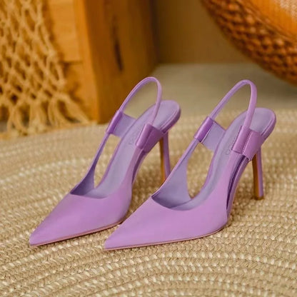 2025 New Fairy Pink Womens High Heel Sandals Pointed Toe Shallow Mouth Soft Leather Heels Ladies Fashion Banquet Versatile Shoes