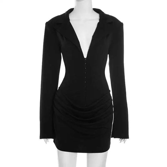 Avrilyaan Casual Pleated Sexy Dress Women 2025 Elegant Party Dress Blazer Long Sleeves Bodycon Mini Autumn Winter Dress Vestidos