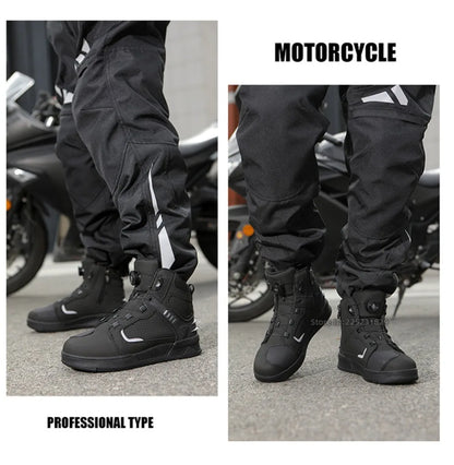 Leather Motorcycle Men's Genuine Moto Protective Ankle Short Boots Motocross Breathable Anti Drop Riding Travel Racing Shoes