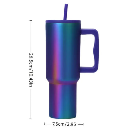 1.2L/40oz Large Capacity Stainless Steel Double-Wall Vacuum Insulated Tumbler with Straw & Wide Handle ,Reusable Water Bottle