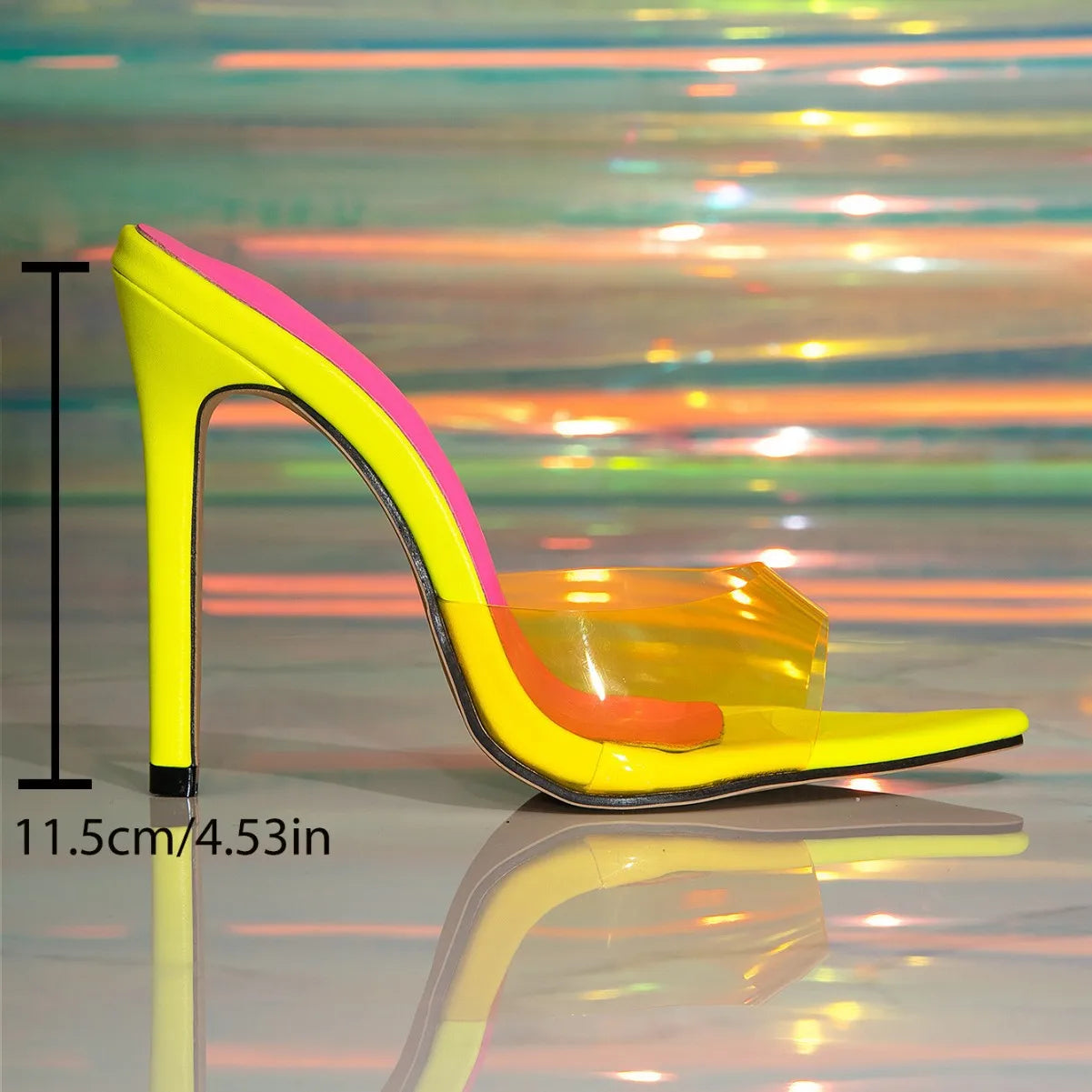 Color-Blocked High Heels Women's Shoes Slippers Pointed Head Thin Heels PVC Transparent Ladies Pumps Slip On Slides Party Shoes