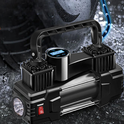 12V 150PSI Mini Air Compressor Dual Cylinder Heavy Duty Tire Inflator with LED Light Car Electric Air Pump Auto Inflatable Pump