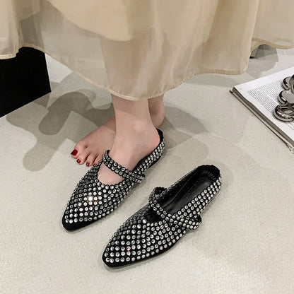 Crystal Women's Pointed Toe Slippers Luxury Flats Sandals Casual Mules Shoes Cozy New Trend Slides Fashion Dress Mujer Zapatos
