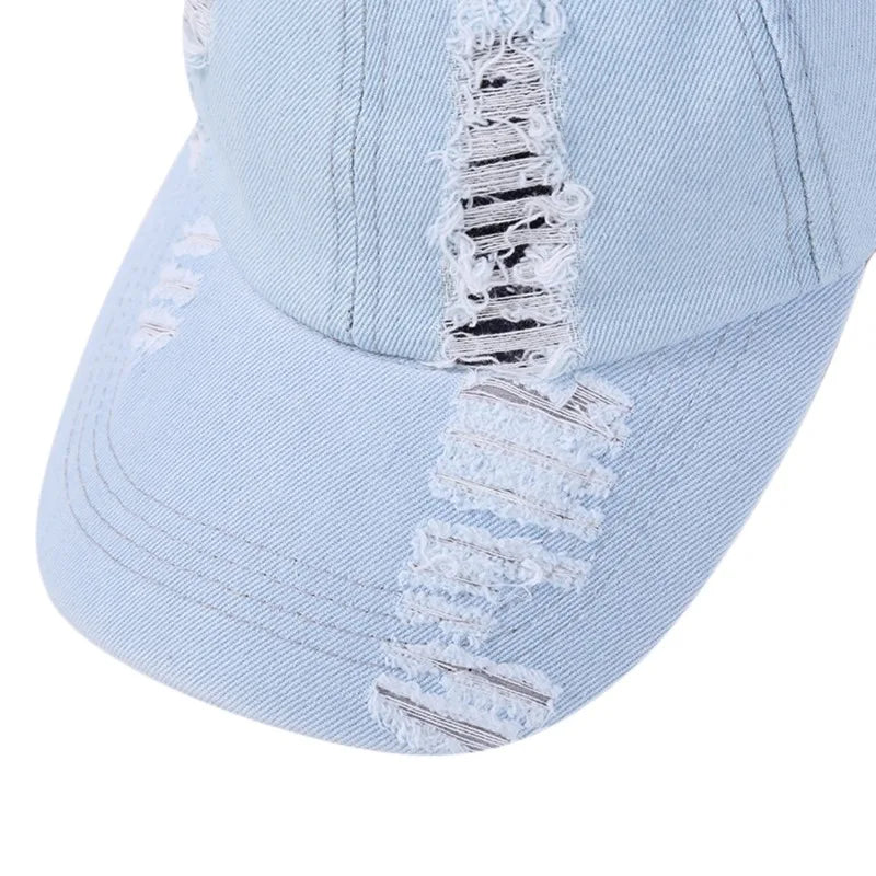 Holed Baseball Caps Vintage Washed Distressed Caps Fashion Sports Denim Hats Plain Women Men Dad Caps