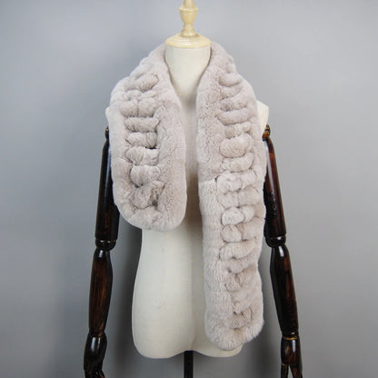 Winter Women Knitted Real Rex Rabbit Fur Scarf Natural Soft Long Style Rex Rabbit Fur Muffler Lady Warm 100% Genuine Fur Scarves