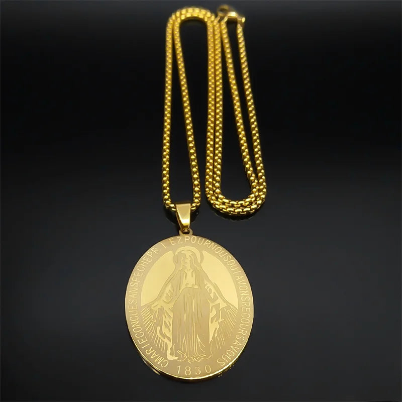 1830 Our Lady of Miraculous Medal Necklace for Women Men Stainless Steel Gold Color Virgin Mary Male Chain Jewelry NZZZ492S02