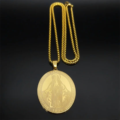 1830 Our Lady of Miraculous Medal Necklace for Women Men Stainless Steel Gold Color Virgin Mary Male Chain Jewelry NZZZ492S02