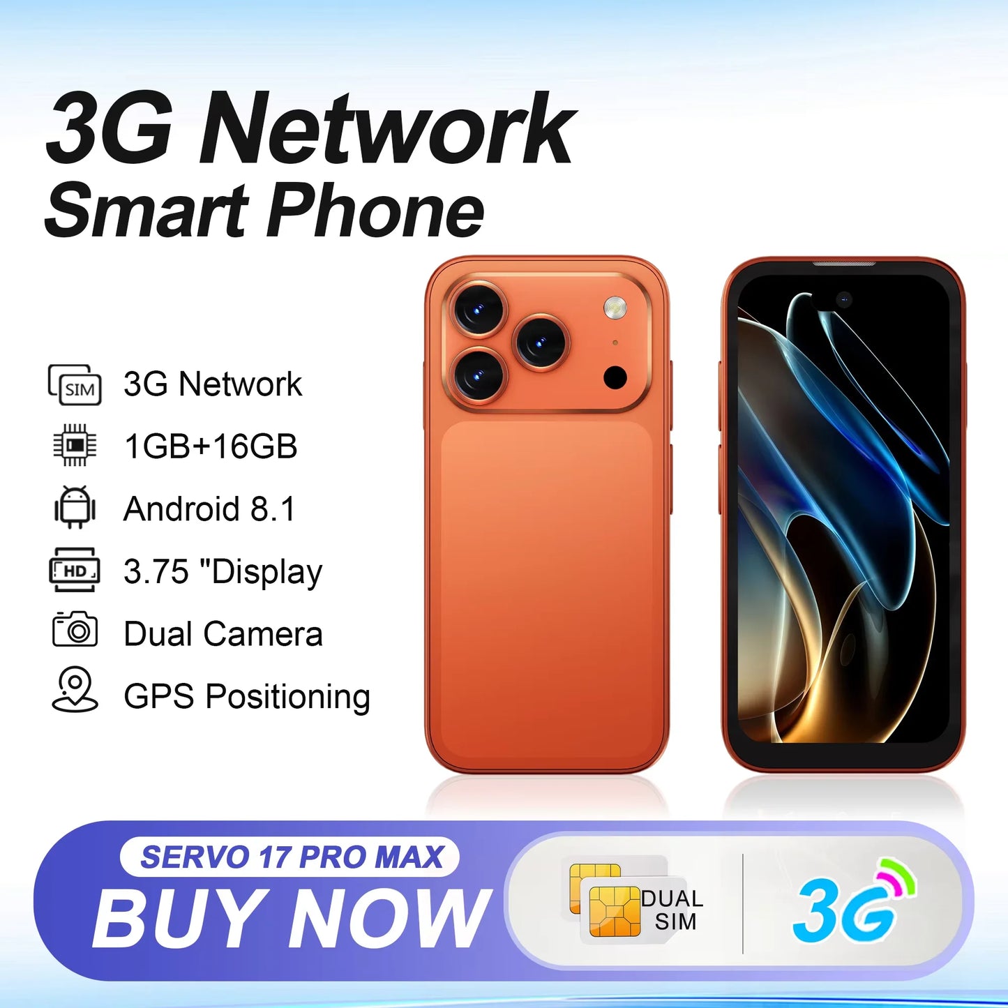 SERVO 17 PRO MAX mini Smartphone 3.75" Fullview Display 3G WCDMA Dual SIM Card GPS Face Unlock Android Small Smart Mobile Phones