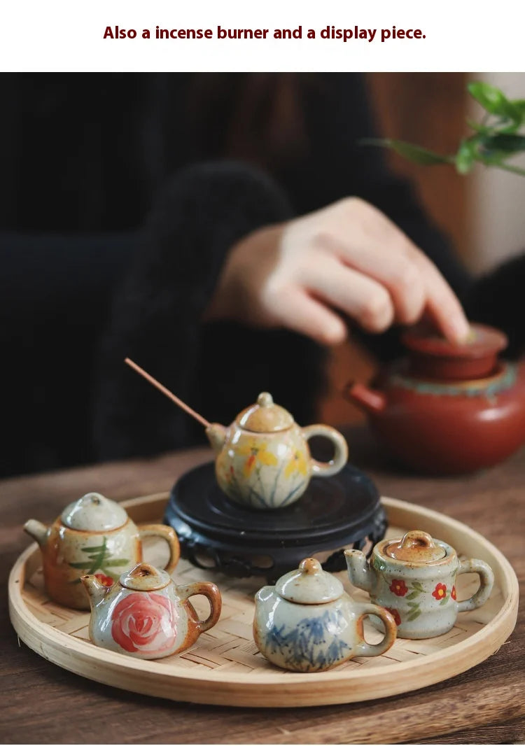Mini Hand-Painted Ceramic Teapot Jingdezhen Hand- Pulled Tea Pet Micro Landscape Decorative Item Kitchen Dining Bar Essential