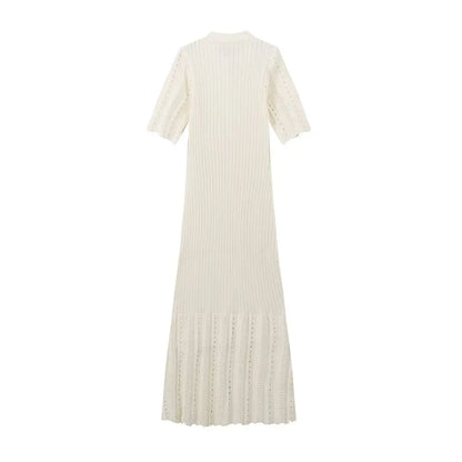 Elegant Knitted Single Breasted Midi Dress Women's Patchwork Dresses Female 2025 Summer Robe New Black Beige Robes Evening Party