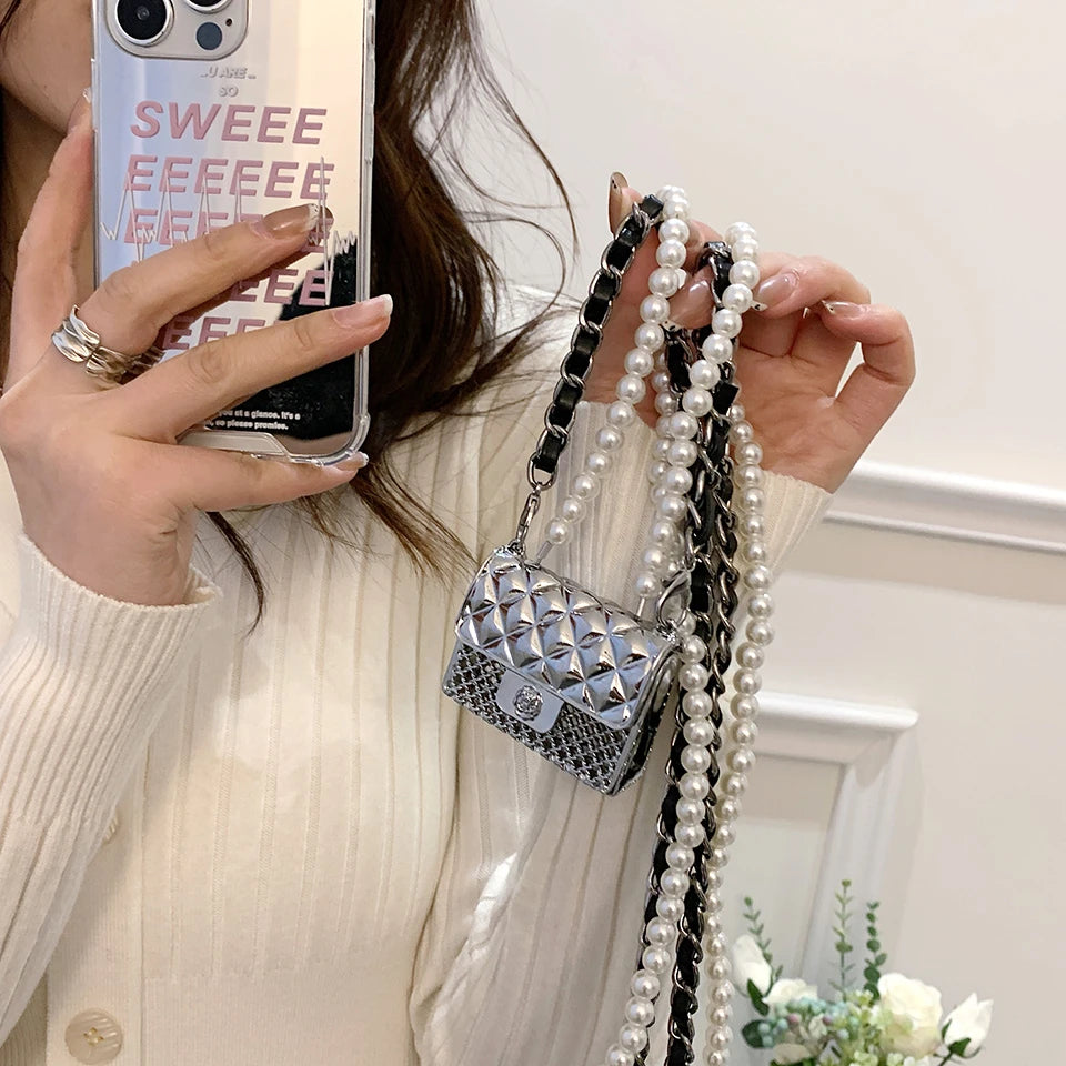 Mini dinner bags for women fashionable metal small box bag designer pearl chain shoulder bag clothing accessories crossbody bag