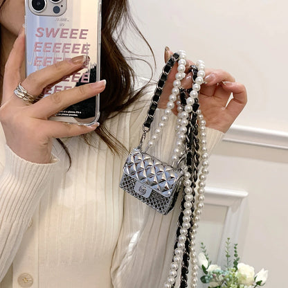 Mini dinner bags for women fashionable metal small box bag designer pearl chain shoulder bag clothing accessories crossbody bag