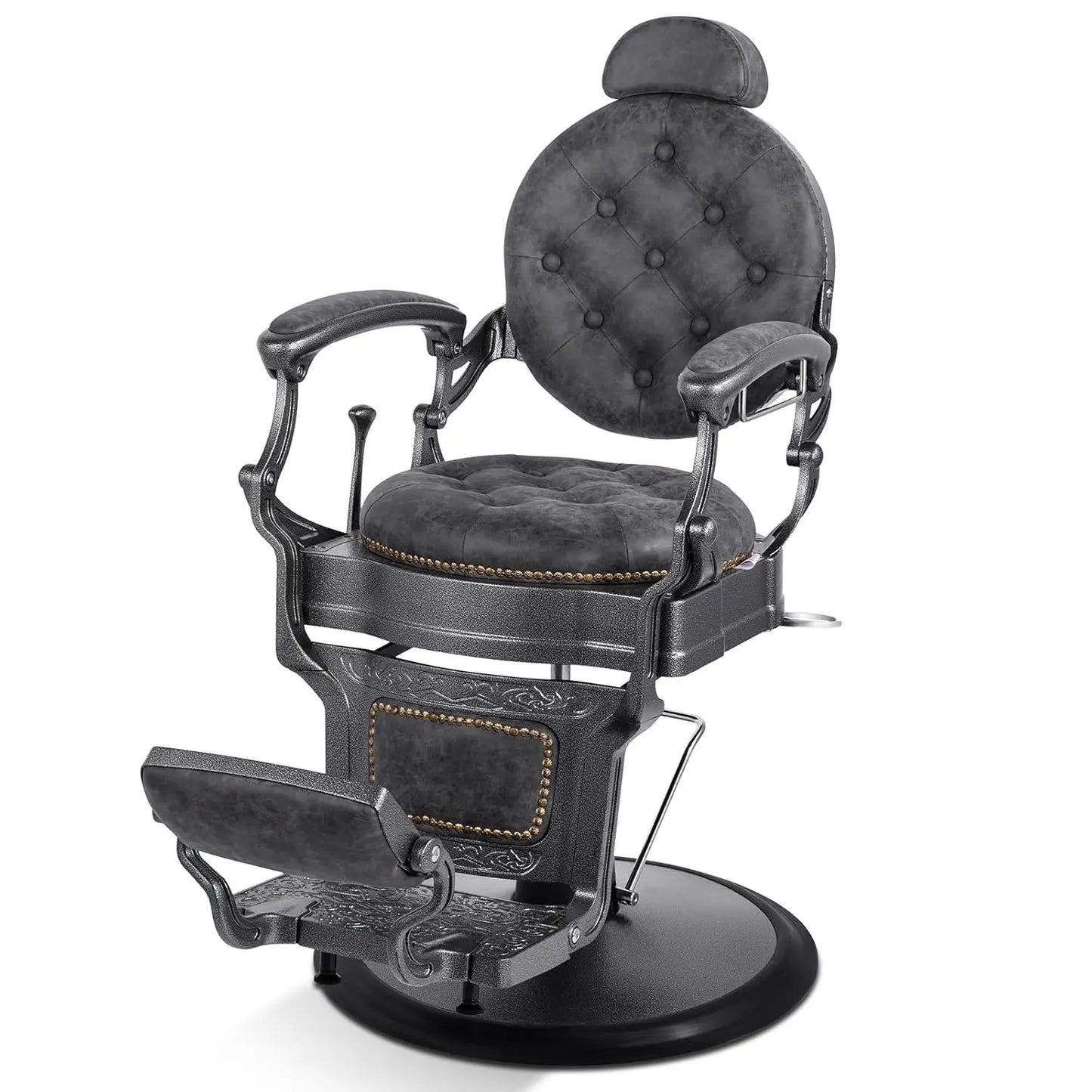 Retro Heavy Duty Hydraulic Recline Barber Chair Rounded Cushion Salon Spa Styling Equipment Black Customized