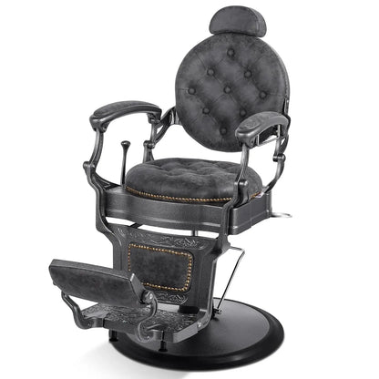 Retro Heavy Duty Hydraulic Recline Barber Chair Rounded Cushion Salon Spa Styling Equipment Black Customized