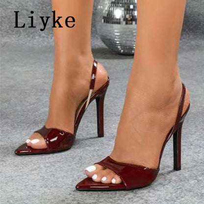 Liyke Sexy Slingback Sandals Women 2025 Summer Fashion Open Toe Slip On Back Strap Designer High Heels Party Dress Shoes Size 43