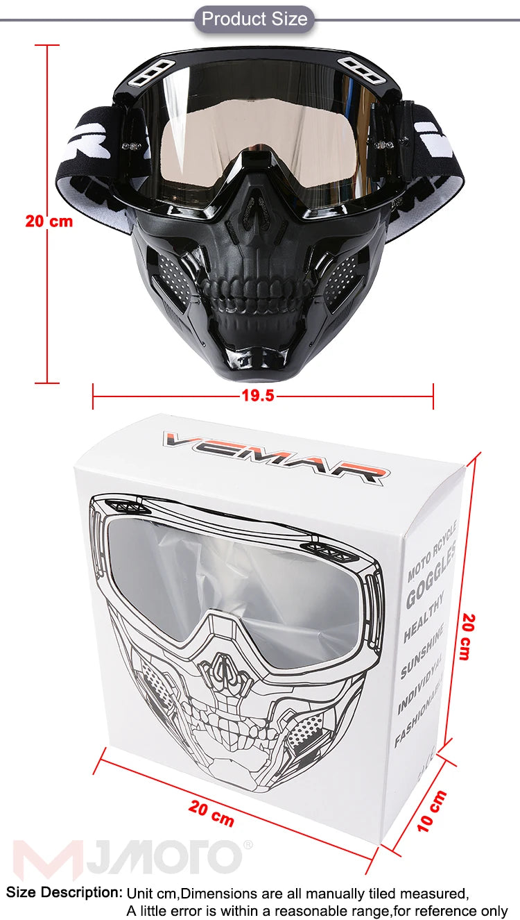VEMAR Detachable Motorcycle Helmet Goggles Cycling Glasses Man Windproof Dust-proof Motocross Face Mask Goggles Glasses Block UV