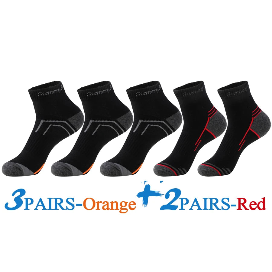 5 Pairs/Lot Mens Running Socks Casual Outdoor Sports Cotton Orange Red Stripes Compression Black 15 Styles Travel Hot Sale 2024