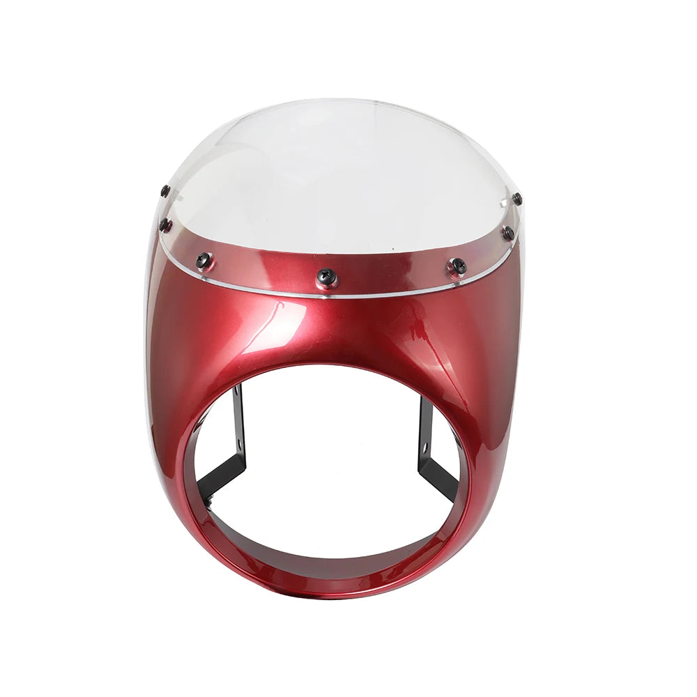 Motorcycle Red/White Front Headlight Fairing Windshield For Cafe Racer Honda Universal 7inch/16.5~18cm Retro Headlamp Windscreen