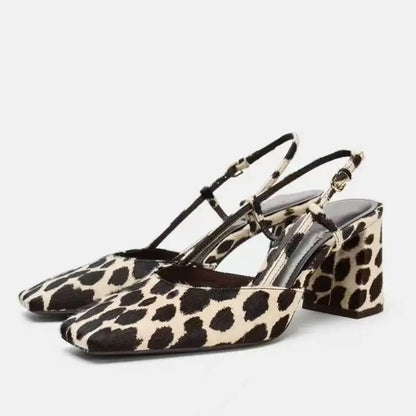 Dilalula 2026 Horsehair women's Leopard Sandals Covered Toe High Thick Heels Sexy Party Dating Summer Slingback Sandals Lady