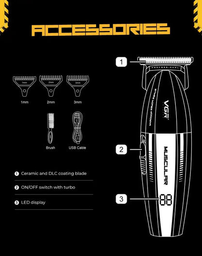 VGR Hair Trimmer Professional Hair Cutting Machine Electric Clippers Cordless Barber Haircut Rechargeable Trimmer for Men V-285