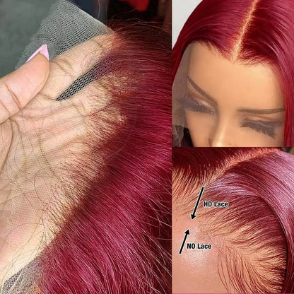220% Straight Short Bob Human Hair Wig 13x4 Bone Straight Lace Frontal Wigs Burgundy 99J Lace Front Wig For Women 12 14 Inch