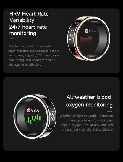 Smart Ring + Case Display Screen Touch Health Monitor Gesture Swipe Video/Brush Tiktok 5ATM Waterproof Smartring for Men Women