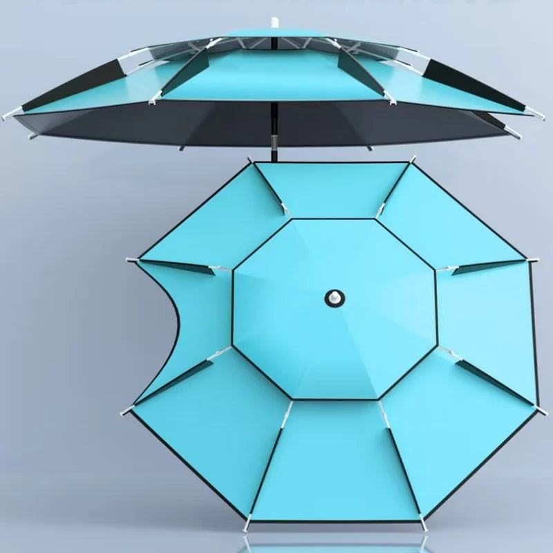 For 1-2 Person Fishing Umbrella Double Vinyl Coating Sunshade Windproof Waterproof Outdoor Stand Umbrella With Ground Insert